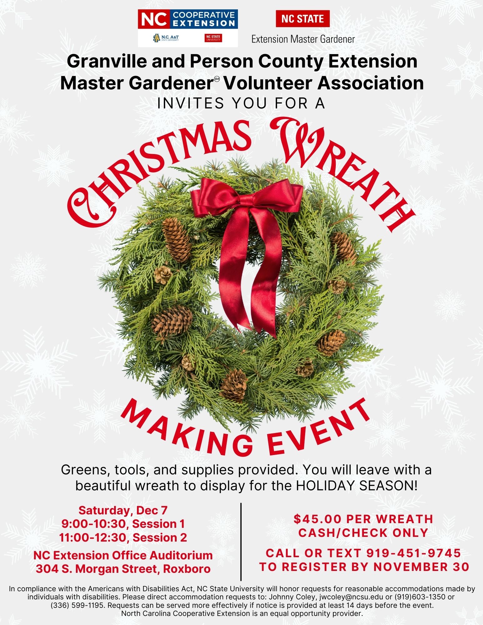 Master Gardeners Wreath Making Event Flyer 2024