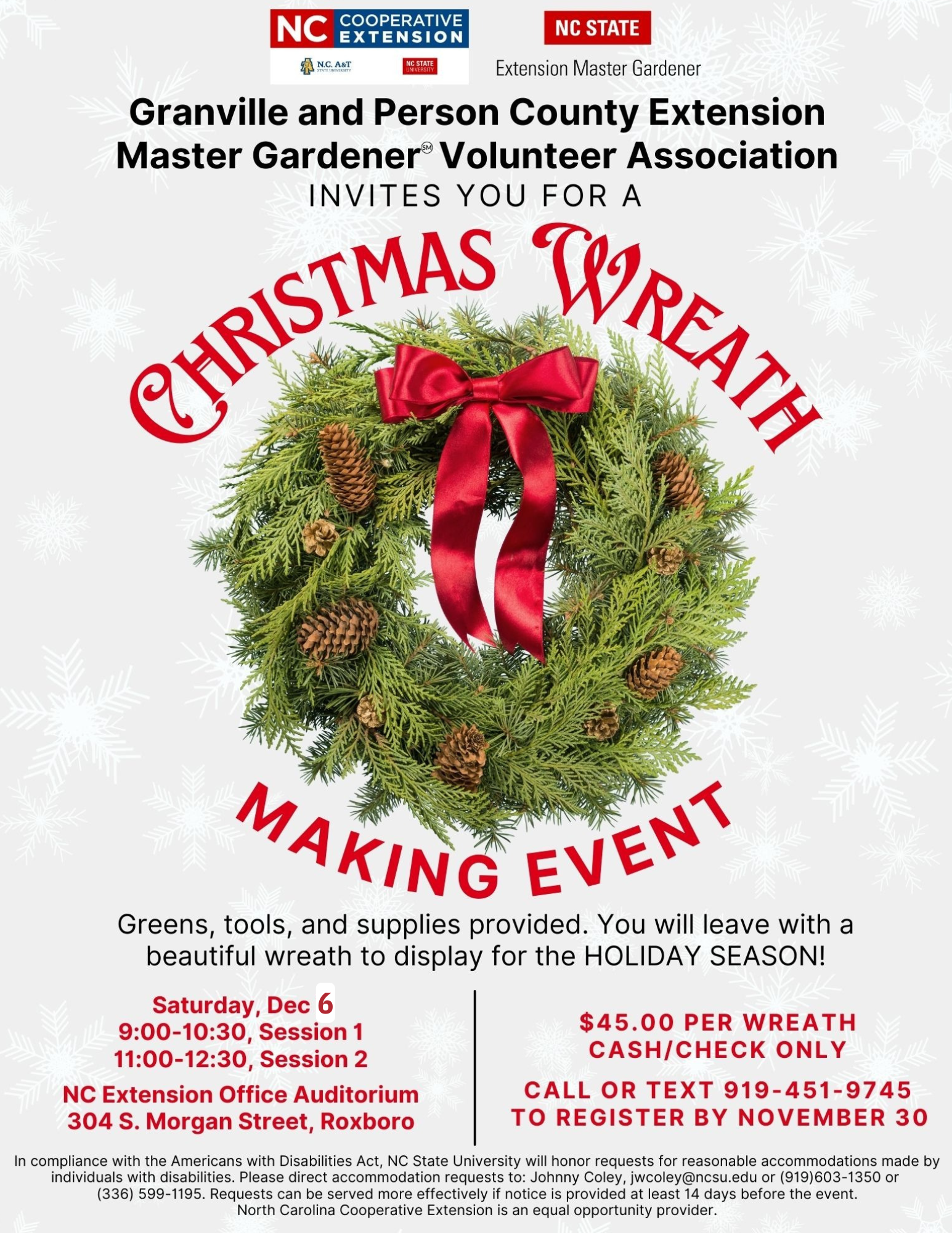 Master Gardeners Wreath Making Event Flyer December 2025
