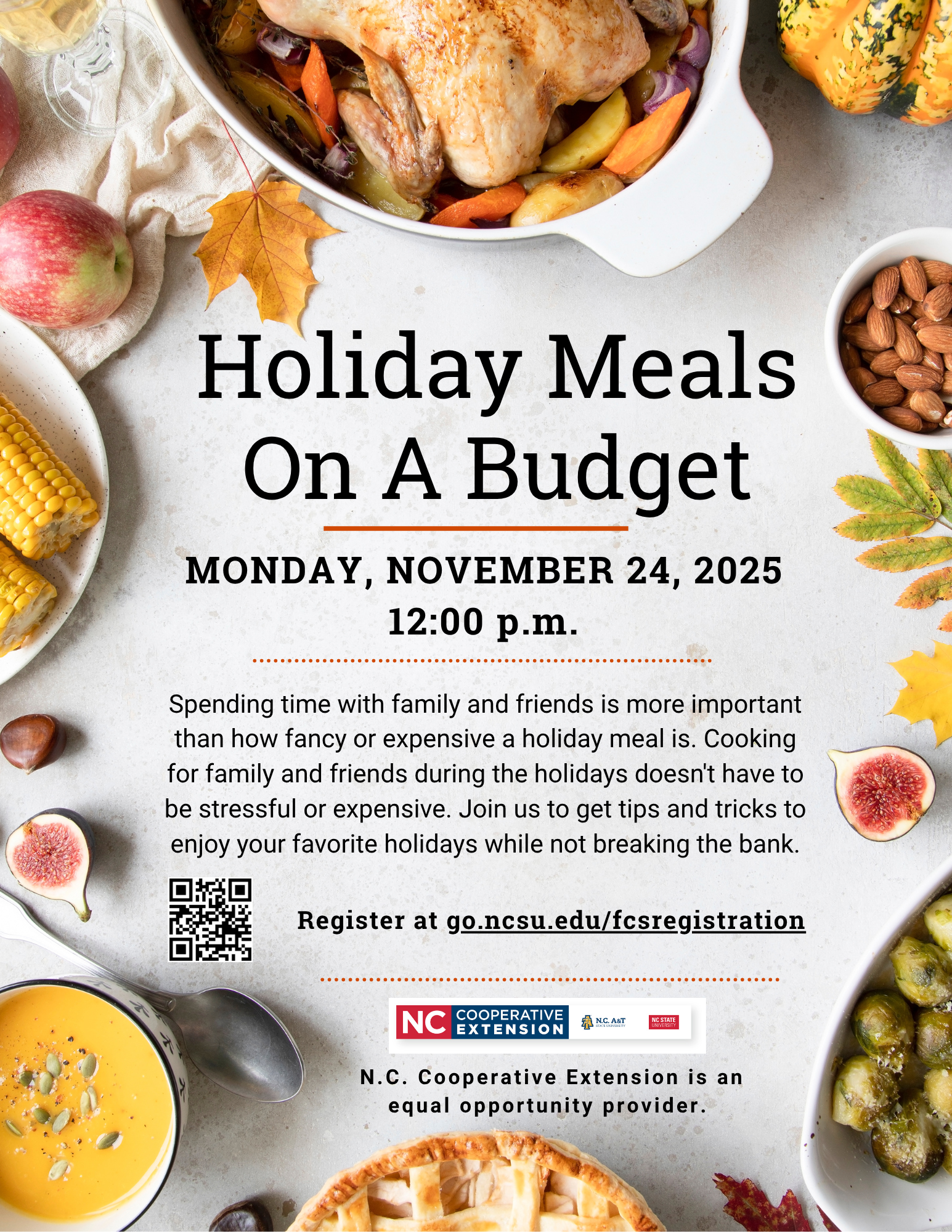 Holiday Meals on a Budget Virtual Workshop Flier