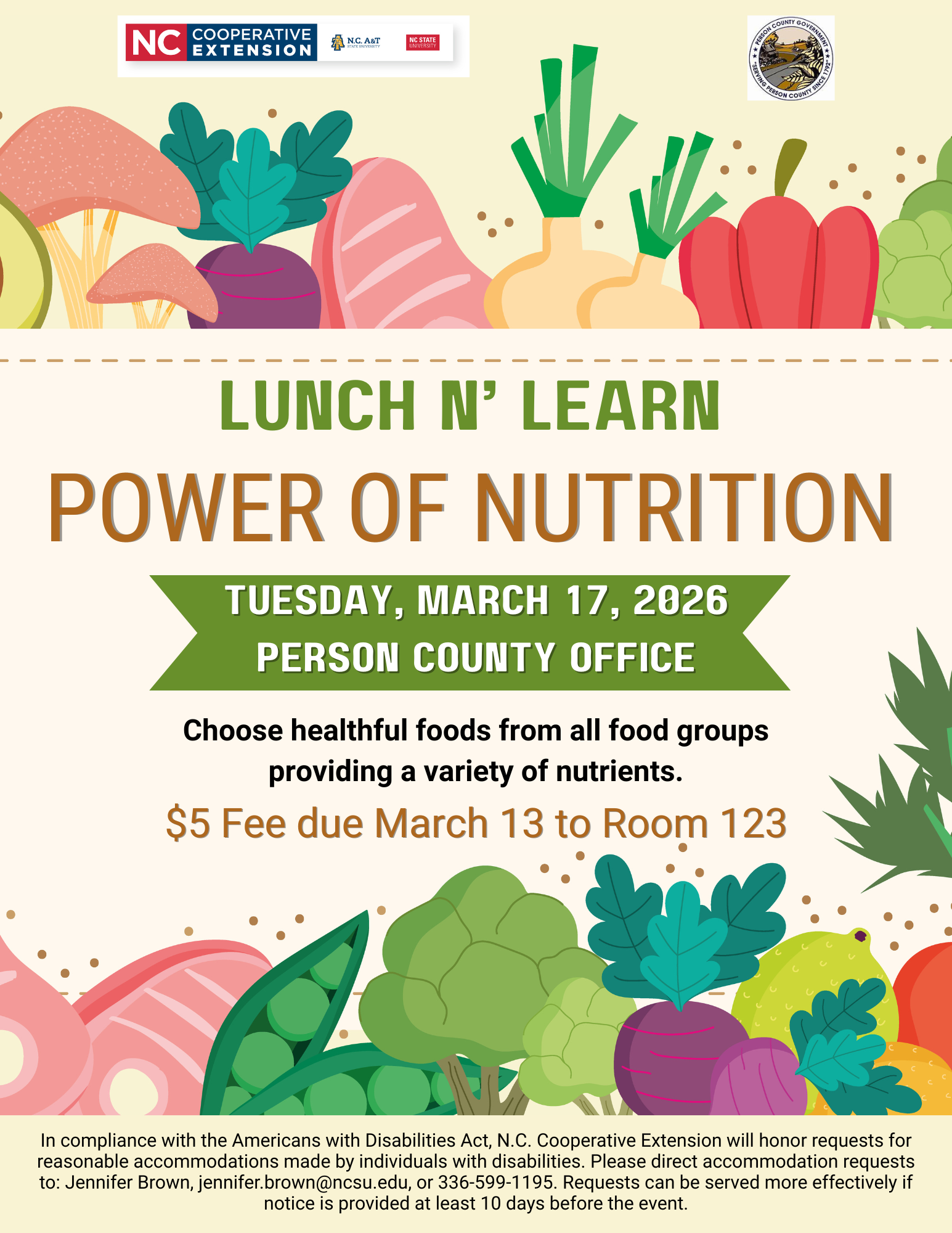 Lunch N Learn Power of Nutrition on March 17 at Noon. Cost is $5