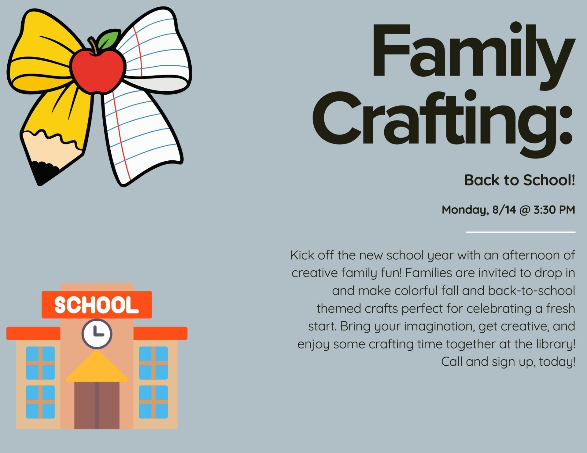A flyer for Family Crafting at the Person County Public Library