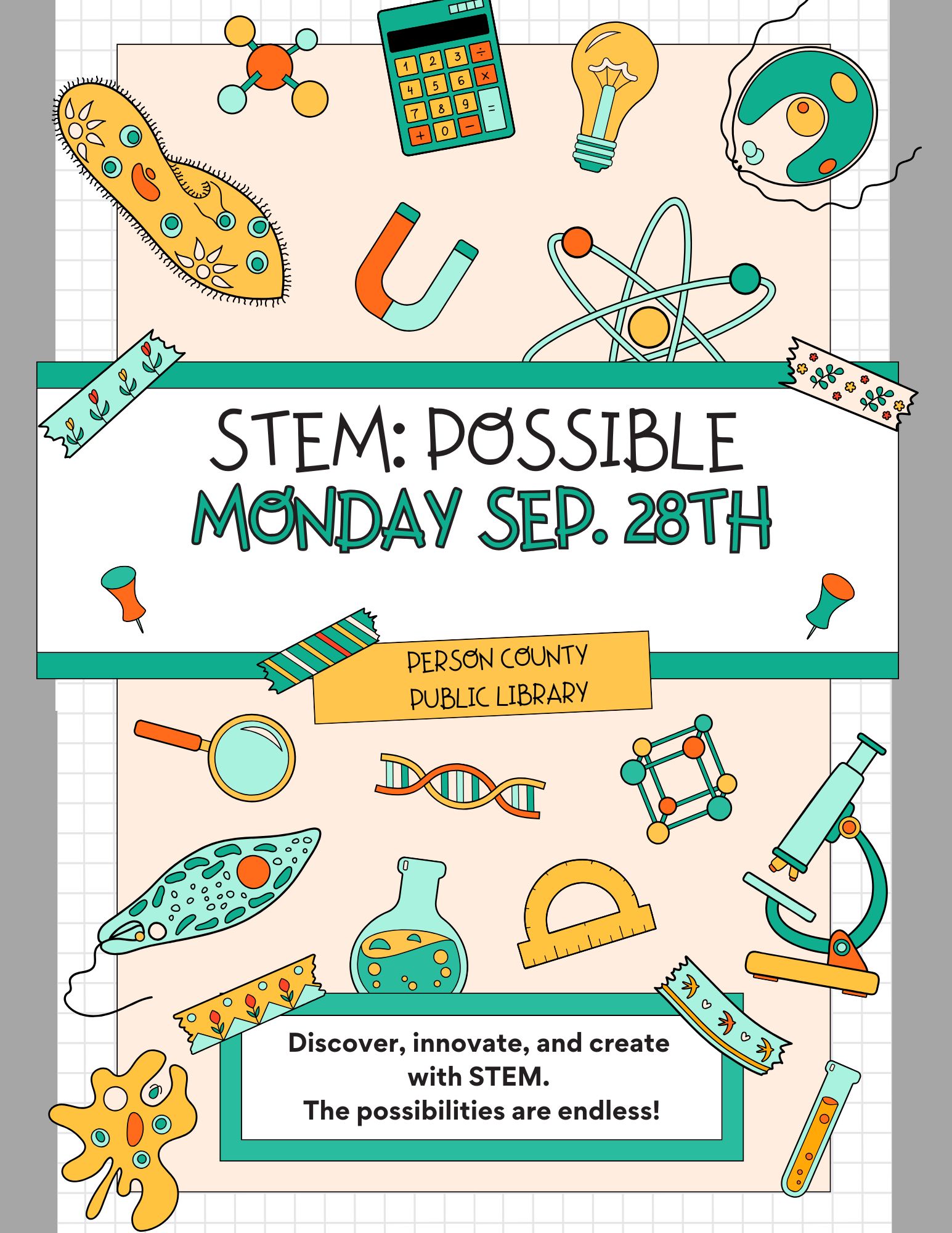 Flyer for Stem Possible program at Person County Public Library
