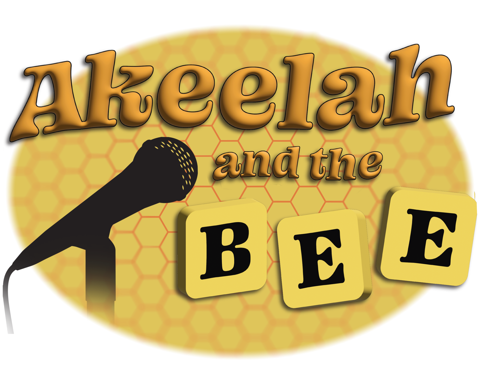Akeelah and the bee logo with microphone and honeycomb background