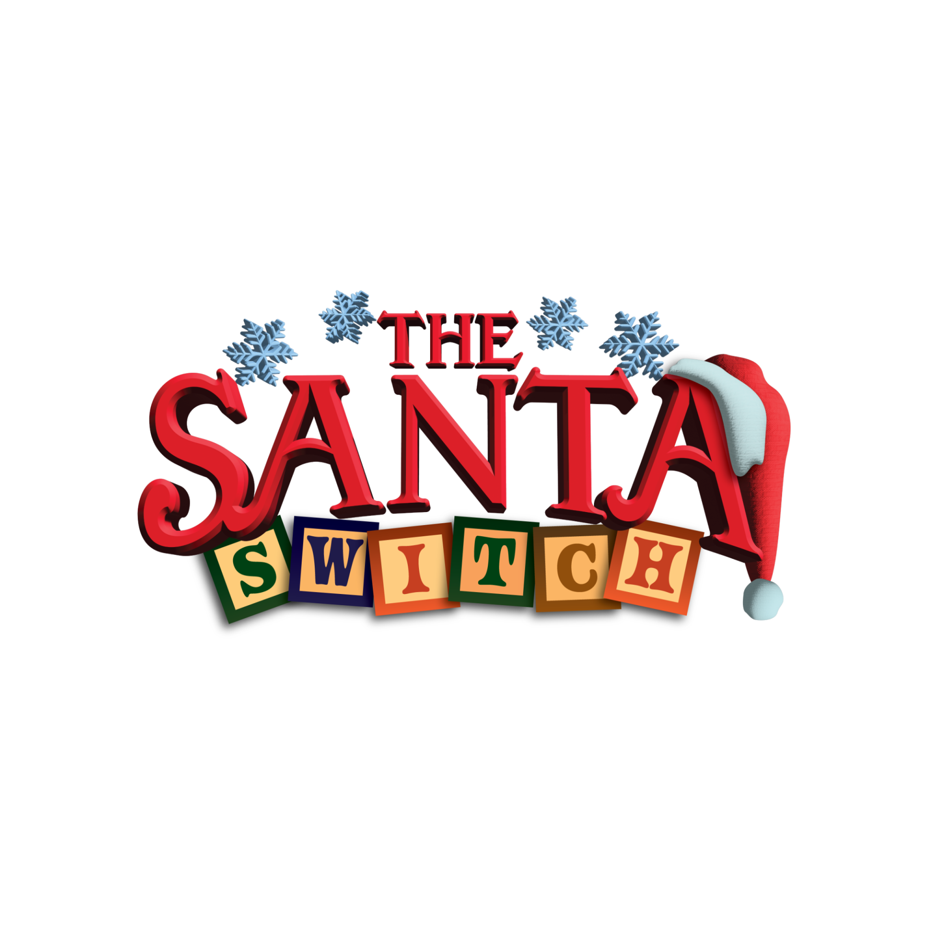 The Santa Switch Logo with snow flakes and toy blocks